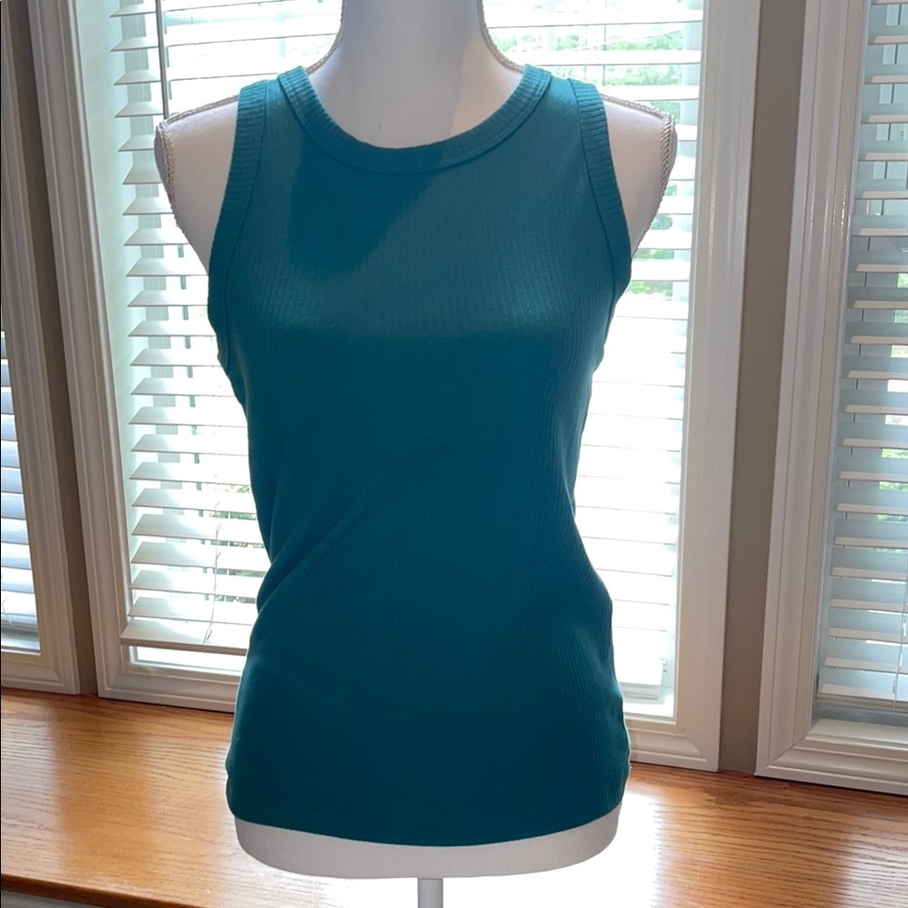 GAP High Neck Ribbed Tank in Teal Green